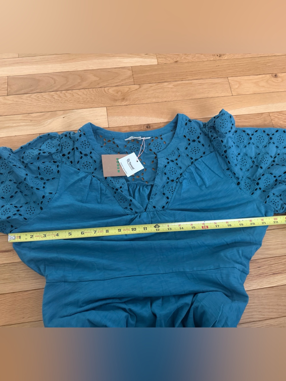 NWT Boden Eden Broderie Jersey Dress Teal Eyelet Tie-Waist Midi Dress 16-18 R - Picture 6 of 11